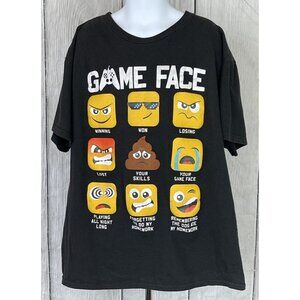 FifthSun Boys Large Black Short Sleeve "Game Face" Emoji Shirt